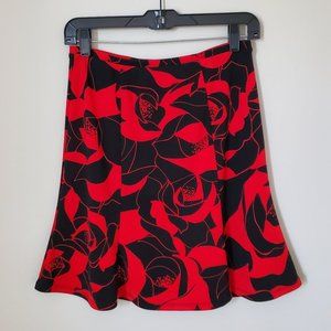 Express Red & Black Stencil Floral Print Skirt | Like New | XS | Red Black